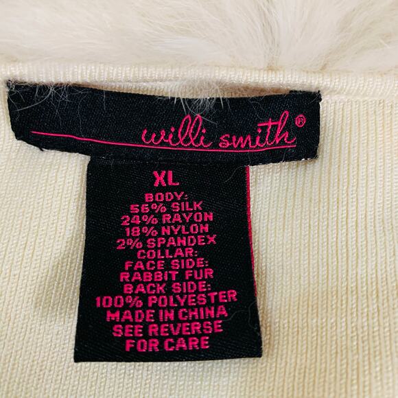 Vintage Size XL Off Shoulder Knit Sweater Rabbit Faux Fur Ivory Off White Cream - Picture 7 of 7